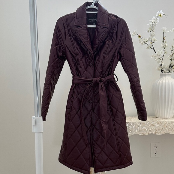 Badgley Mischka Burgundy Quilted Puffer Coat - Picture 4 of 6